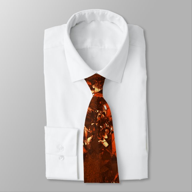 Shiny brownish coral, and embossed neck tie (Tied)