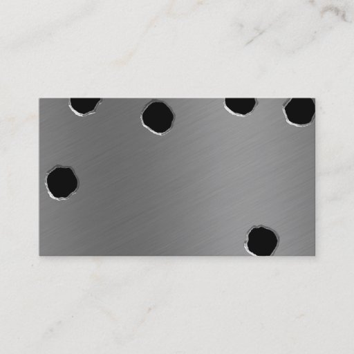Customizable shiny brushed aluminum bullet holes business card
