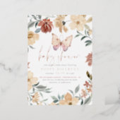 Shiny Butterfly Wildflower Garden Girl Baby Shower Foil Invitation (Standing Front)