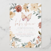 Shiny Butterfly Wildflower Garden Girl Baby Shower Foil Invitation (Front)