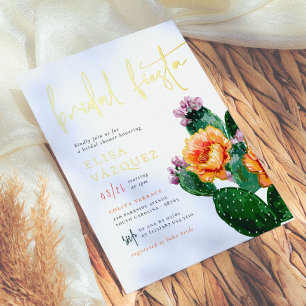 Shiny Cactus Flowers Colorful Fiesta Bridal Shower Foil Invitation