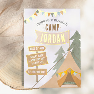 Shiny Camping Outdoor Adventure Boy Birthday Party Foil Invitation