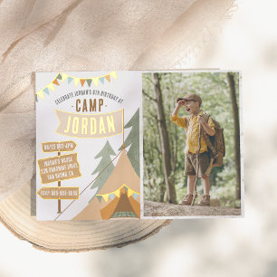 Shiny Camping Outdoor Boy Photo Birthday Party Foil Invitation