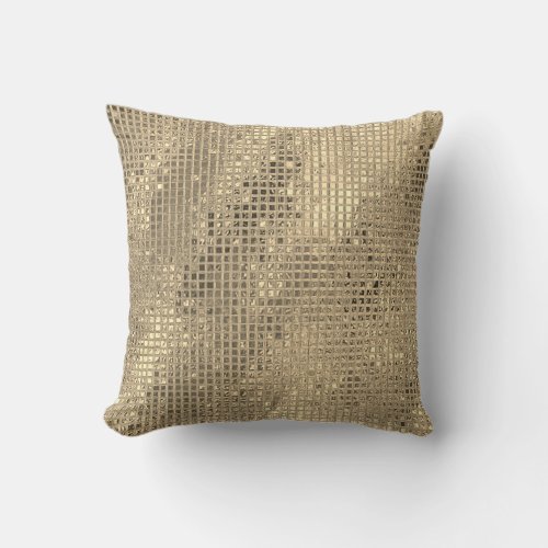 Shiny Champagne Gold Foil Squares Throw Pillow
