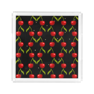 Shiny Cherries Pattern Acrylic Tray