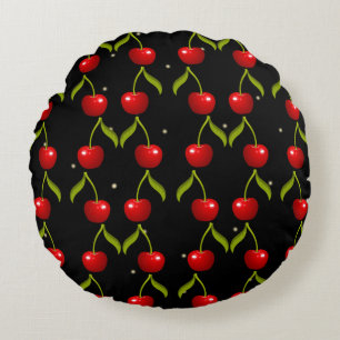 Shiny Cherries Pattern Round Pillow