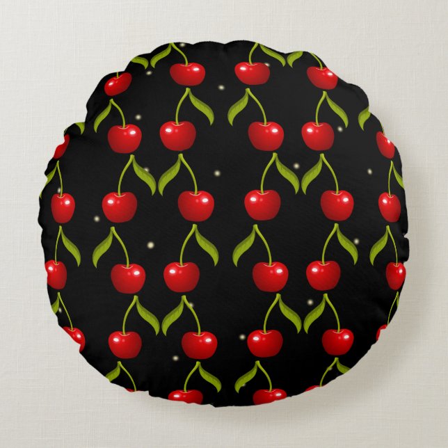 Shiny Cherries Pattern Round Pillow (Front)