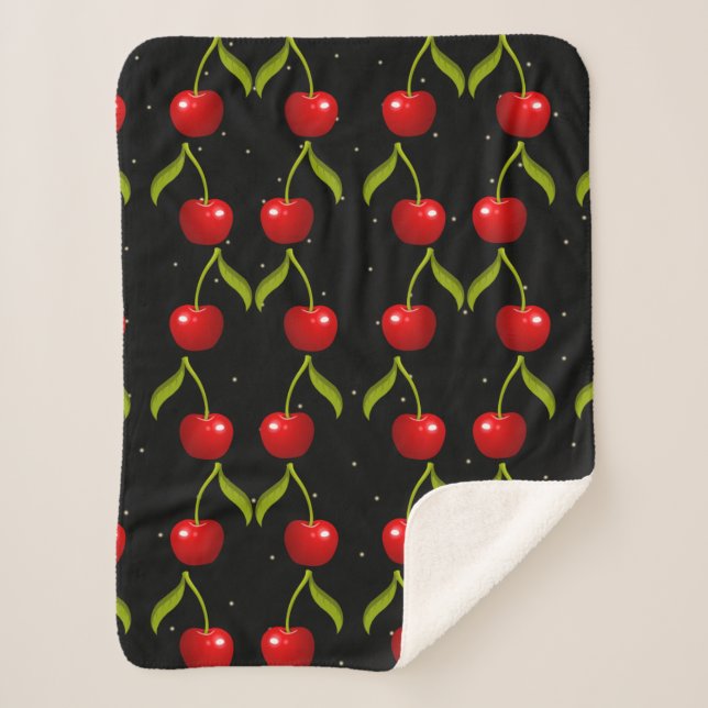Shiny Cherries Pattern Sherpa Blanket (Front)