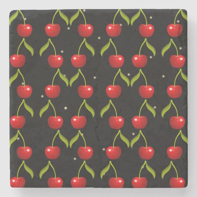 Shiny Cherries Pattern Stone Coaster (Front)