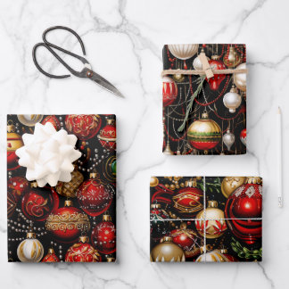 Shiny Christmas Baubles Trio Wrapping Paper