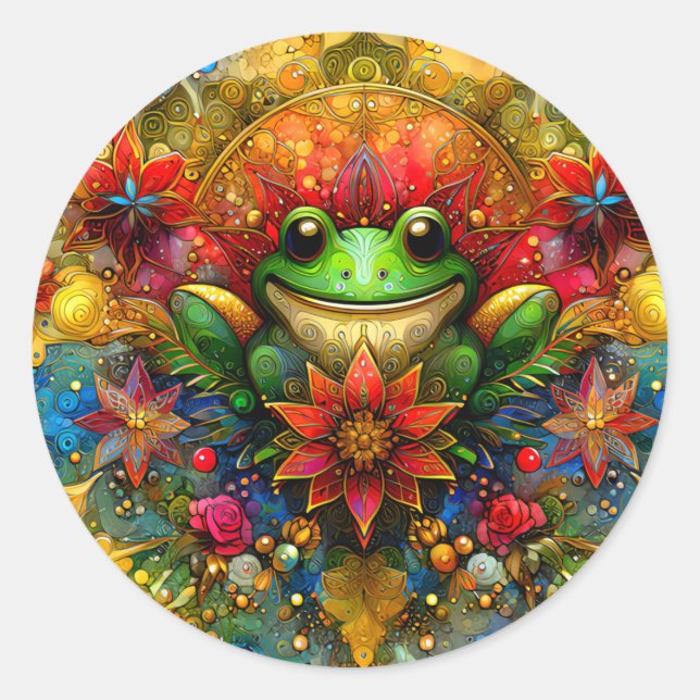 ~ SHINY Christmas FROG ~  Classic Round Sticker (Front)