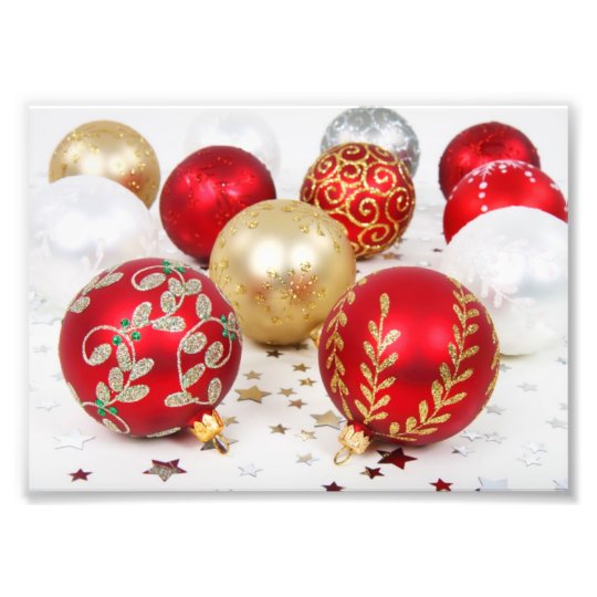 Shiny Christmas Glittered Ornaments - Gold Red Photo Print