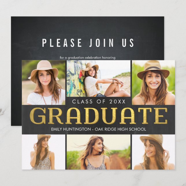 Shiny Collage Graduation Announcement Invitation (Front/Back)