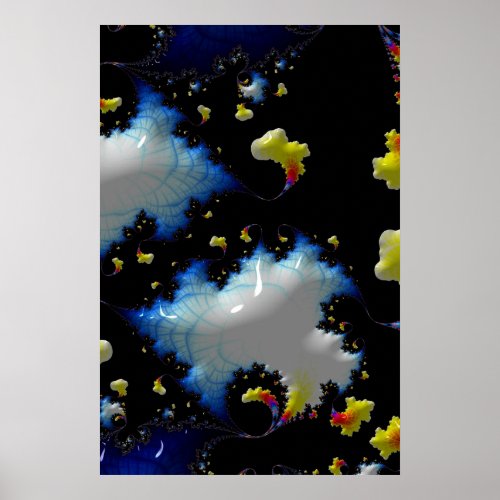 Shiny Colorful Asteroids in Space Fractal Abstract Poster