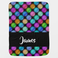 Shiny colorful balls on black baby blanket