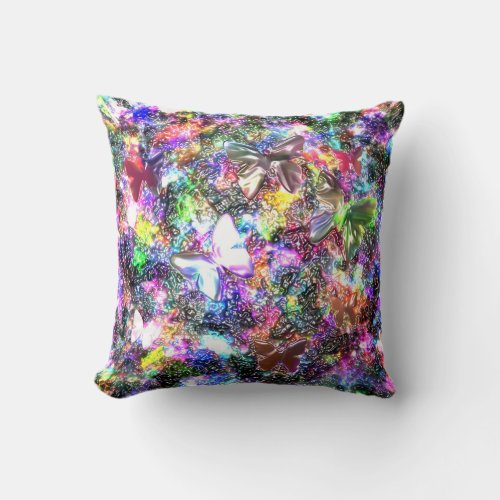 shiny colorful butterflies embossed on porcelain throw pillow