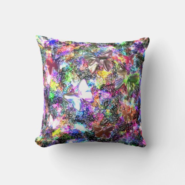 shiny colorful butterflies embossed on porcelain throw pillow (Front)
