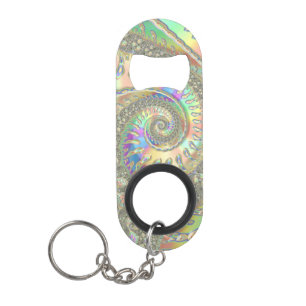 Shiny Colorful Spiral Fractal Digital Abstract Art Keychain Bottle Opener