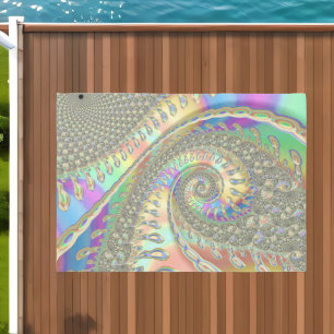 Shiny Colorful Spiral Fractal Digital Abstract Art Outdoor Rug