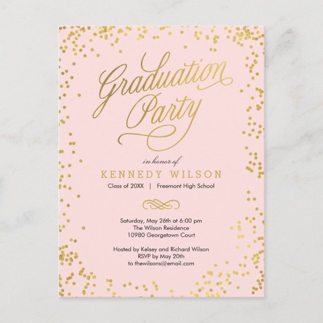 Shiny Confetti Graduation Invitation Postcard (Front)