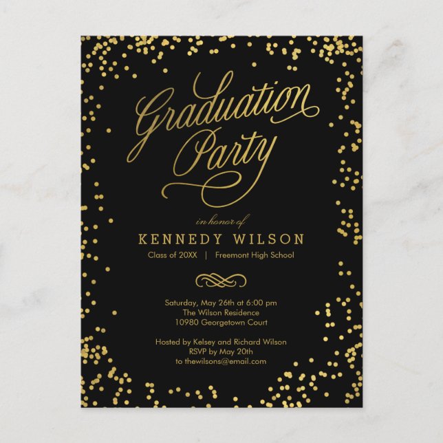 Shiny Confetti Graduation Invitation Postcard (Front)