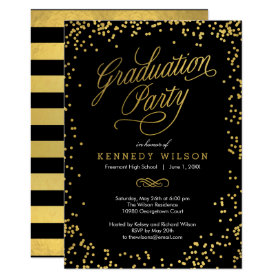 Shiny Confetti Graduation Party Invitation Black