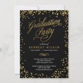 Shiny Confetti Graduation Party Invitation Black (Front)