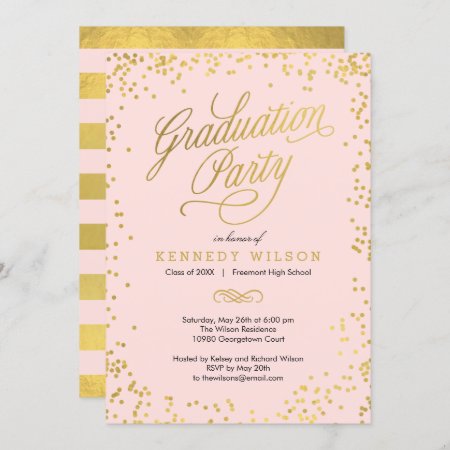 Shiny Confetti Graduation Party Invitation Pink