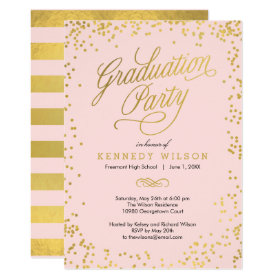 Shiny Confetti Graduation Party Invitation Pink
