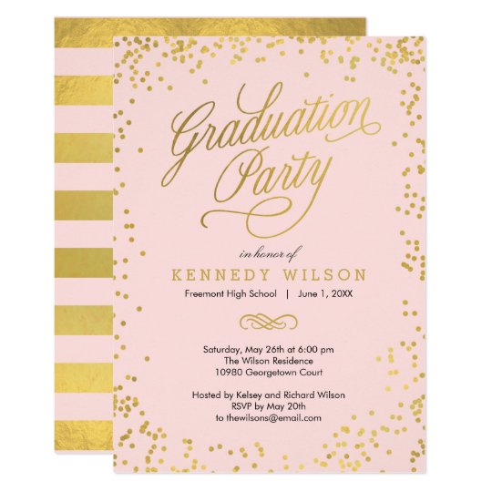 Shiny Confetti Graduation Party Invitation Pink  Zazzle.com