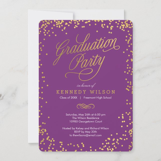 Shiny Confetti Graduation Party Invitation Plum (Front)