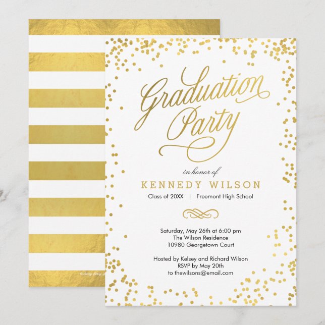 Shiny Confetti Graduation Party Invitation White (Front/Back)