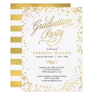 Shiny Confetti Graduation Party Invitation White