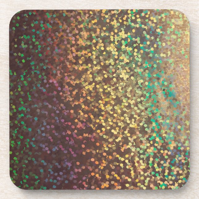 Shiny, confetti  , multicolored beverage coaster (Front)