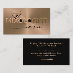 Shiny Copper & Black Event Bartender Business Card