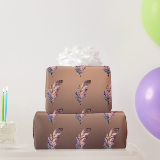 Shiny Copper Colored Paper Pink and Blue Feathers (Party Gifts)