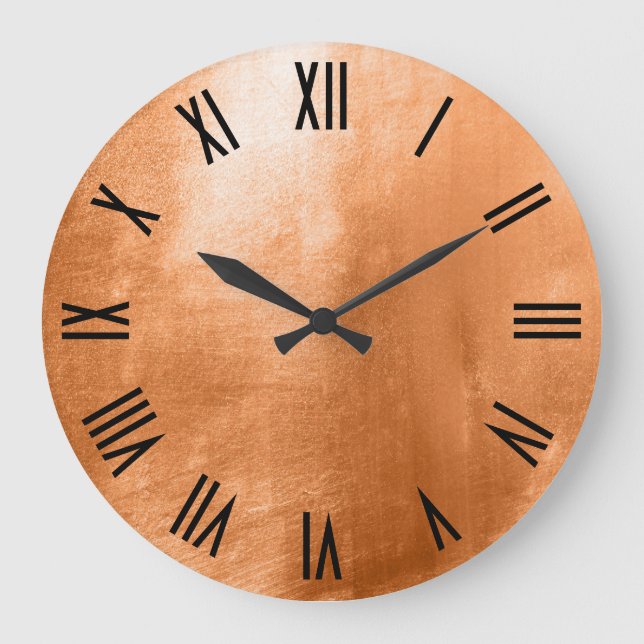 Shiny Copper Faux Foil Black Roman Numerals Large Clock (Front)