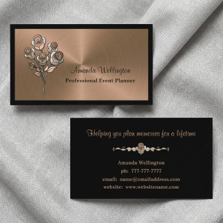 Shiny Copper Floral Event Planner Business Card