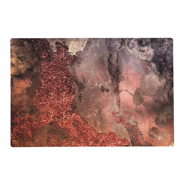 Shiny Copper Gold Glitter Ink Emerald Marble Placemat (Front)
