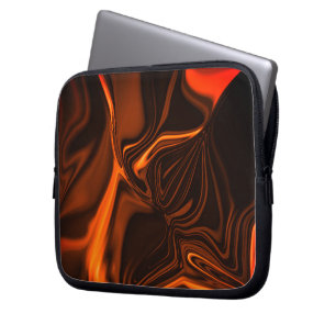 Shiny coral curved undulations over dark fund laptop sleeve