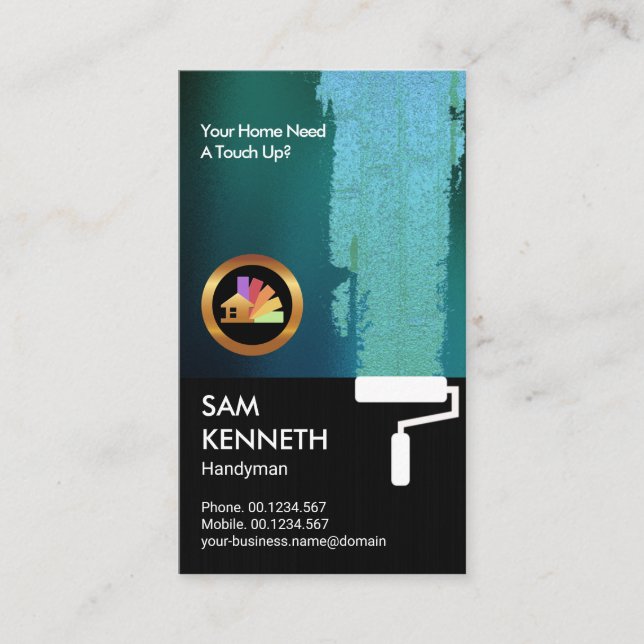 Shiny Cyan Paint Black Grunge Painter Handyman Business Card (Front)
