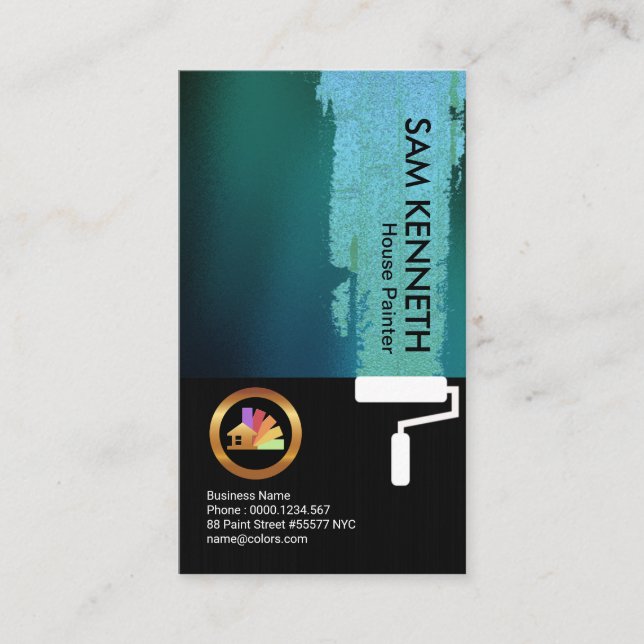 Shiny Cyan Paint Elegant Black Wood Grunge Painter Business Card (Front)