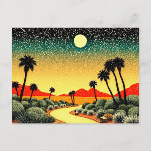 Shiny Desert Art with Palm Trees Postcard