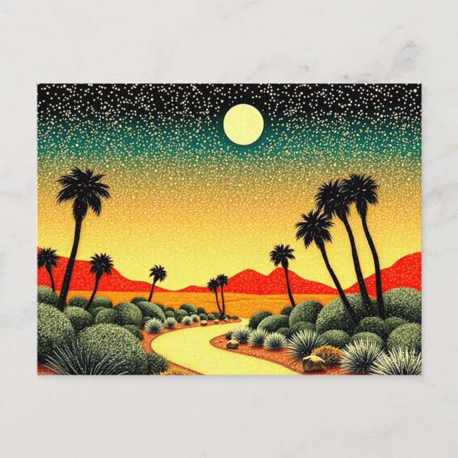 Shiny Desert Art with Palm Trees Postcard (Front)