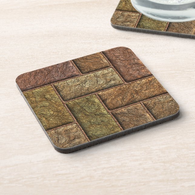 Shiny digital bricks pattern bronze and copper drink coaster (Left Side)