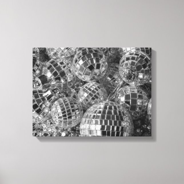 Shiny Disco Ball Ornaments Black and White Photo Canvas Print (Front)