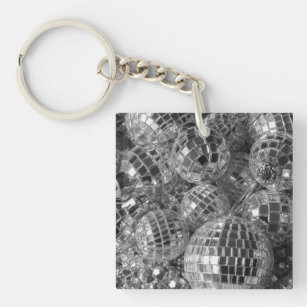 Shiny Disco Ball Ornaments Black and White Photo Keychain