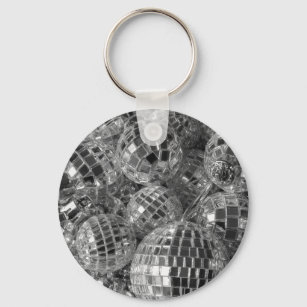 Shiny Disco Ball Ornaments Black and White Photo Keychain