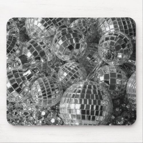 Shiny Disco Ball Ornaments Black and White Photo Mouse Pad