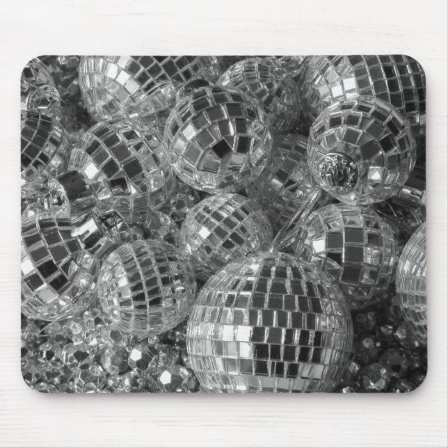 Shiny Disco Ball Ornaments Black and White Photo Mouse Pad (Front)